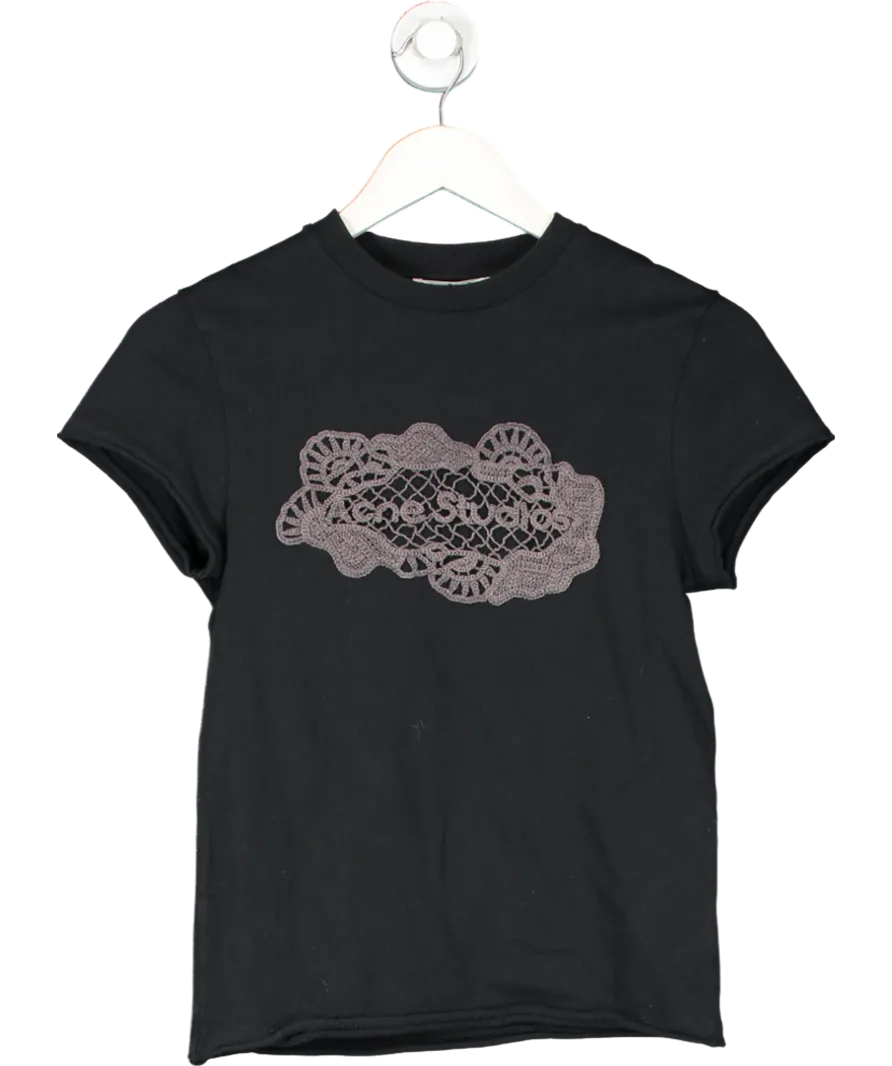 Acne Studios Black Crochet Embellished Logo Tee UK XS