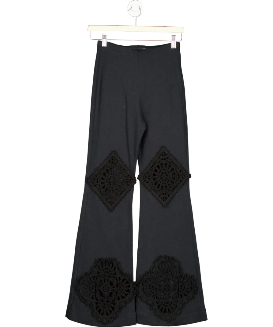 Acne Studios Black Crochet Trimmed Cotton Flare Trousers UK XS