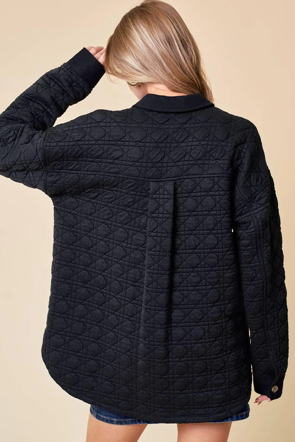 Black Quilted Button Down Shacket