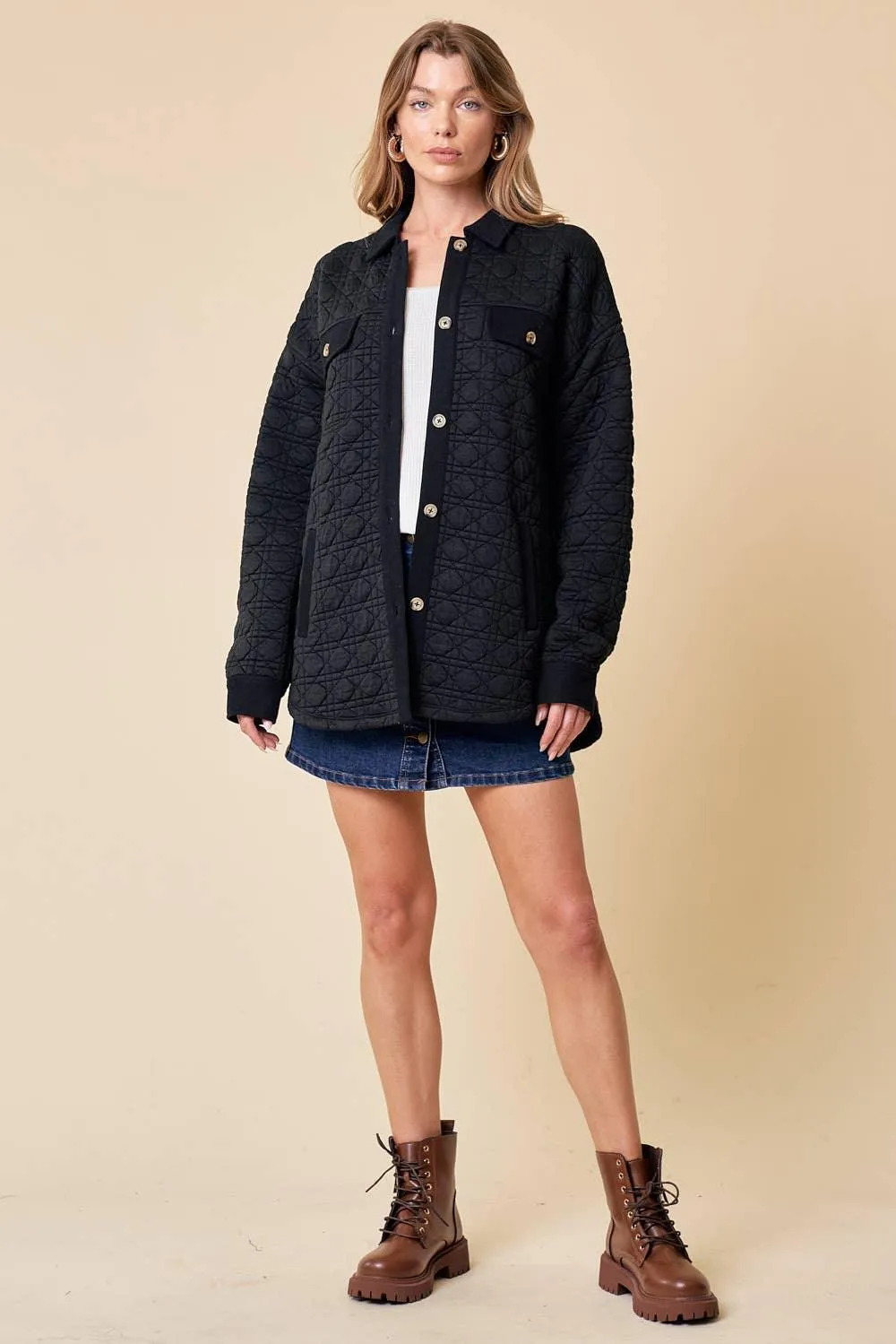 Black Quilted Button Down Shacket