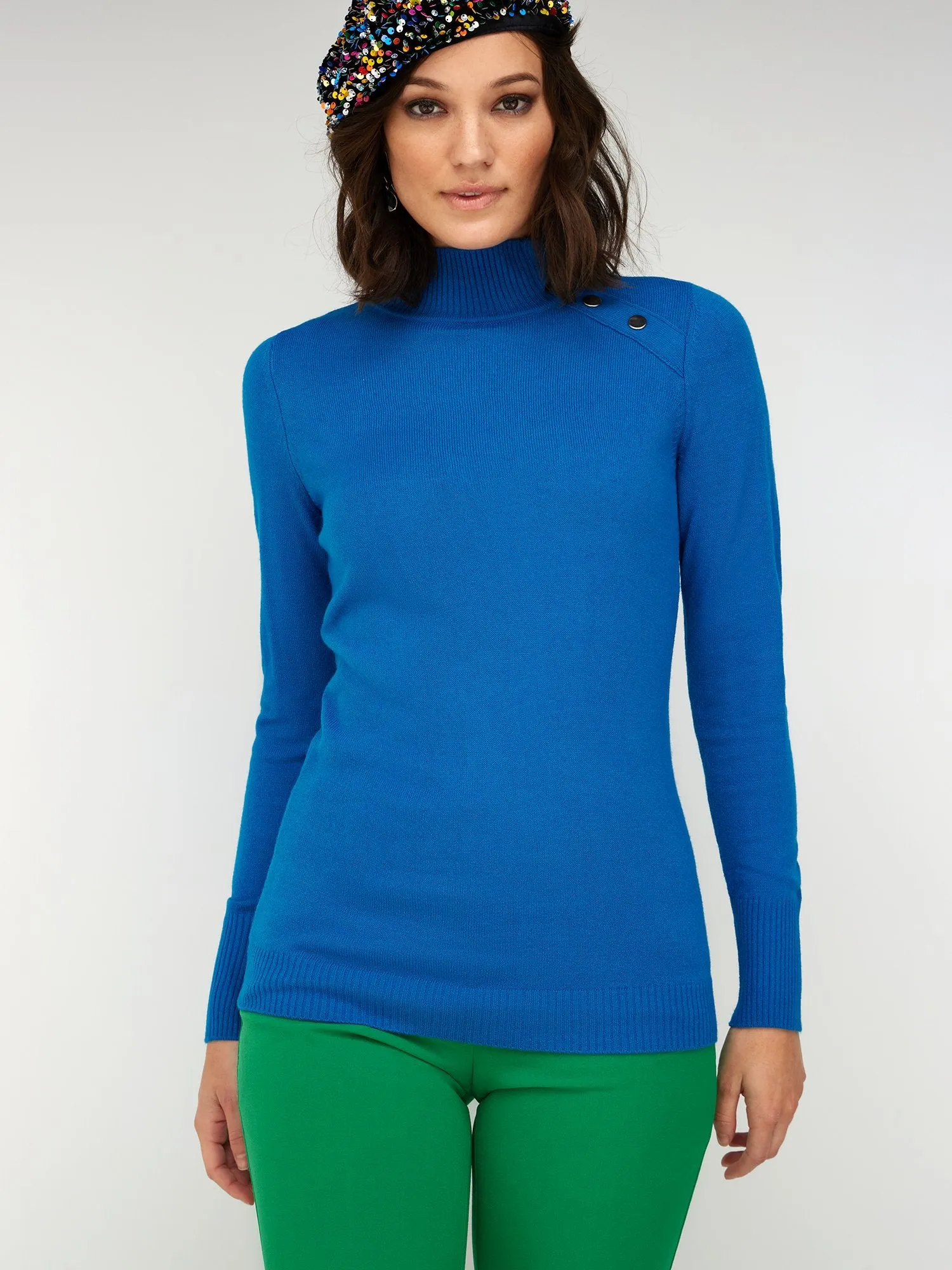 Button-Accent Mock-Neck Sweater