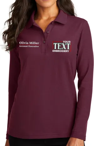 Custom Embroidered Long Sleeve Polo Shirt for Women Personalized Embroidery Text Name