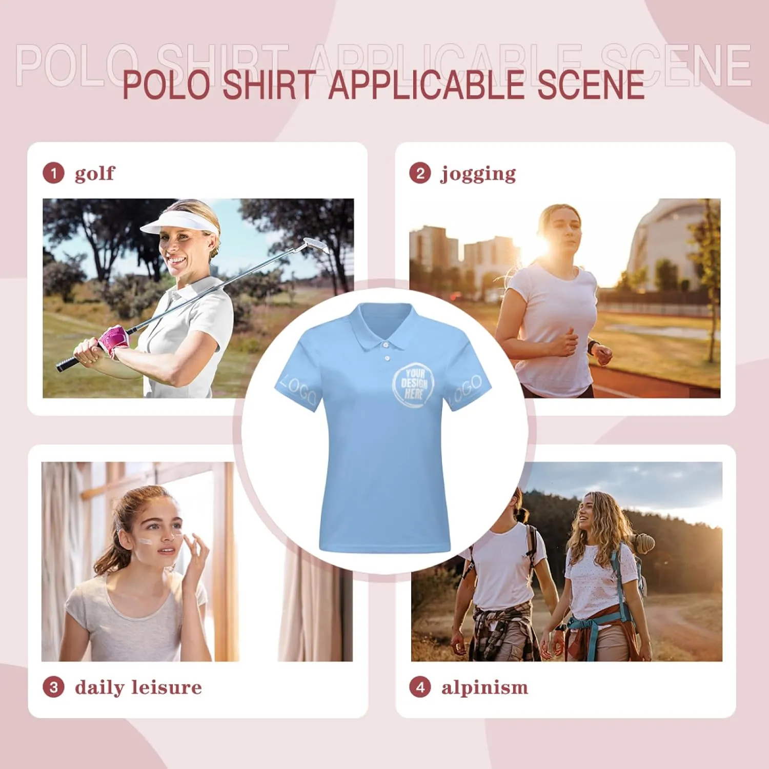 Custom Polo Shirts for Women Customize Your Text Custom Company Logo Personalized Short Sleeve for Sports Workwear