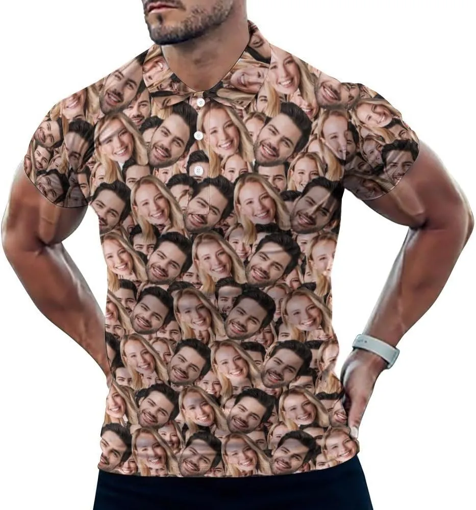 Custom Seamless Face Golf Shirts for Men Dry Fit Sleeve Golf Shirt Print Shirts Funny Golf Polo Shirts Collared Shirt