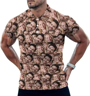 Custom Seamless Face Golf Shirts for Men Dry Fit Sleeve Golf Shirt Print Shirts Funny Golf Polo Shirts Collared Shirt