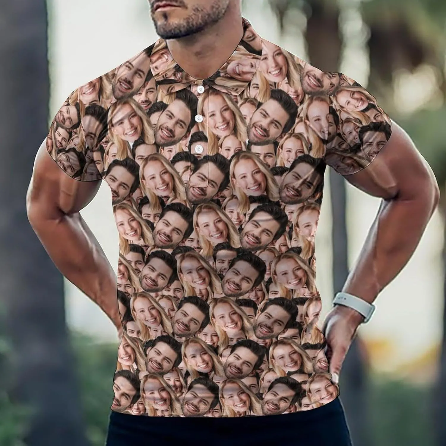 Custom Seamless Face Golf Shirts for Men Dry Fit Sleeve Golf Shirt Print Shirts Funny Golf Polo Shirts Collared Shirt