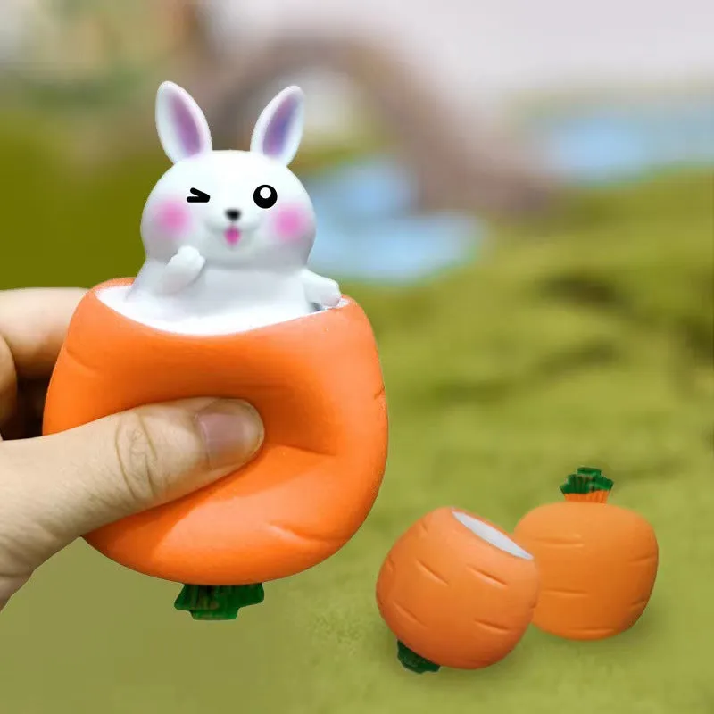 Cute Little White Rabbit Toy Squeeze Cup Decompression Radish Rabbit Cup New Creative Tricky Squeezing Toy Rabbit