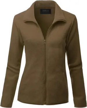 DOUBLJU Soft Polar Fleece Jacket Full Zip Long Sleeve with Side Pocket Casual Basic Lightweight Coat for Women with Plus Size