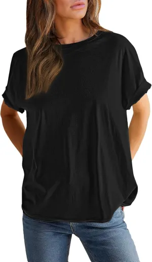 EVALESS Womens Fashion Summer Tops 2025 Crewneck Short Sleeve T Shirts