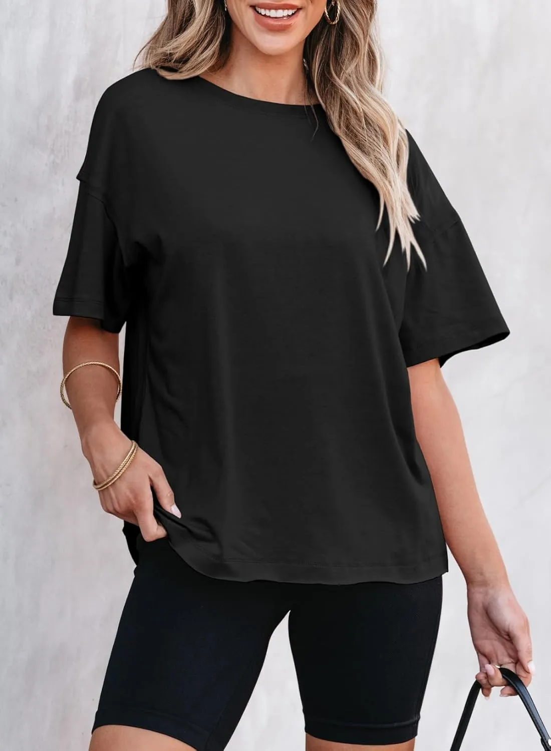 EVALESS Womens Fashion Summer Tops 2025 Crewneck Short Sleeve T Shirts