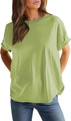 EVALESS Womens Fashion Summer Tops 2025 Crewneck Short Sleeve T Shirts