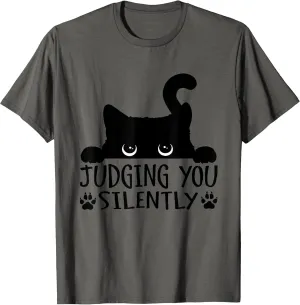 Funny Black Cat Judging You Silently Sarcastic Cat T-Shirt