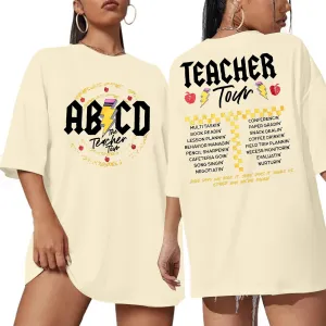 KIDDAD Teacher Shirts ABCD The Teacher Tour Tshirt Oversized Funny Graphic Tee Summer Casual Short Sleeve Tops