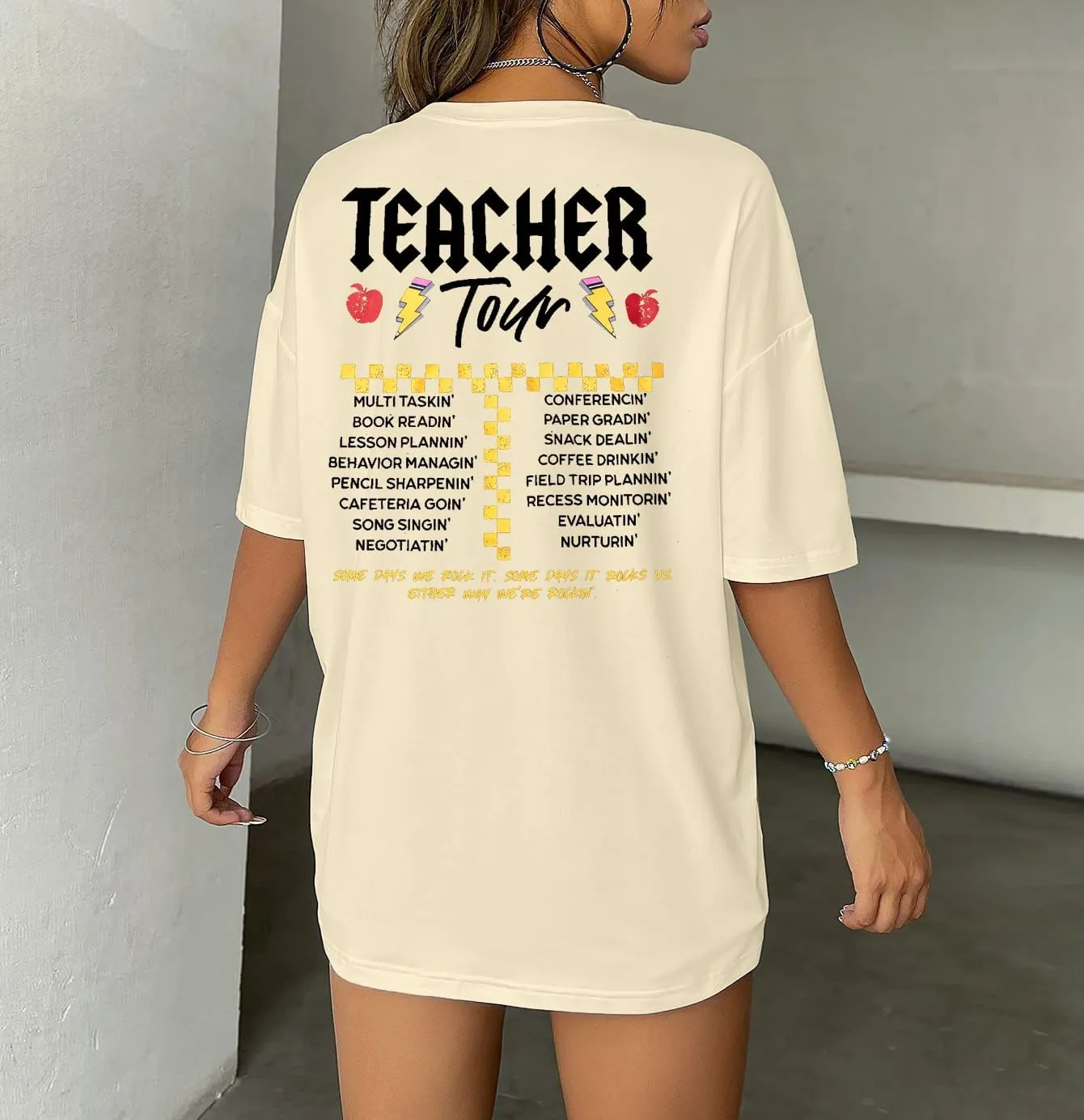 KIDDAD Teacher Shirts ABCD The Teacher Tour Tshirt Oversized Funny Graphic Tee Summer Casual Short Sleeve Tops