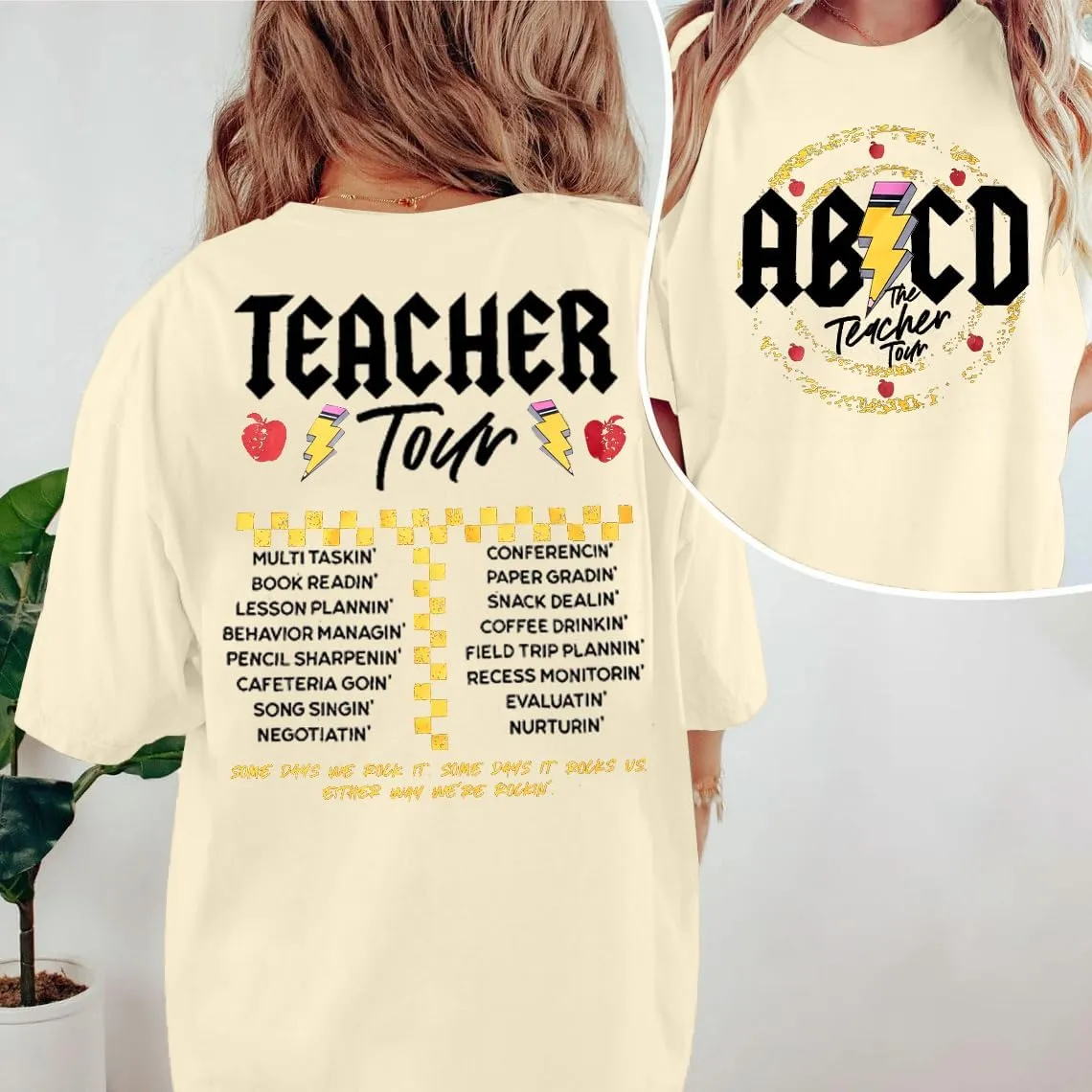 KIDDAD Teacher Shirts ABCD The Teacher Tour Tshirt Oversized Funny Graphic Tee Summer Casual Short Sleeve Tops