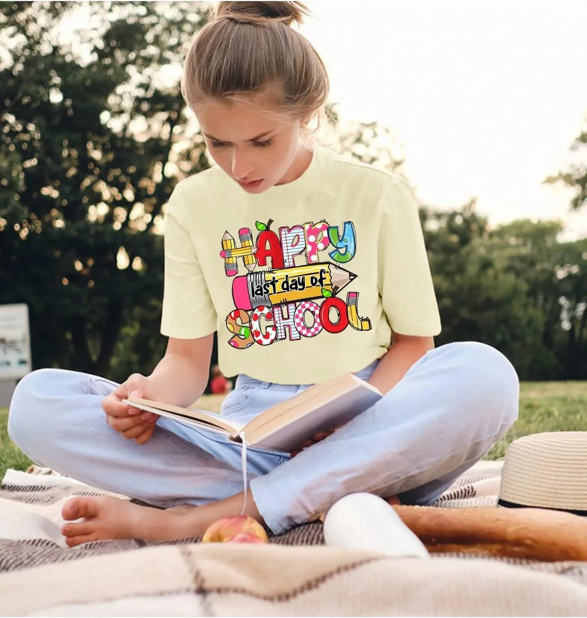 Last Day of School Shirt Women - Teacher Life Shirts Pencil Graphic Tee Graduation Gift Short Sleeve Tee Tops