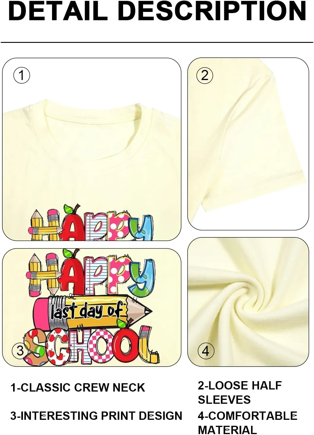 Last Day of School Shirt Women - Teacher Life Shirts Pencil Graphic Tee Graduation Gift Short Sleeve Tee Tops
