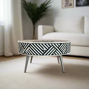 Luna Optical Bone Inlay Round Coffee Table Black | Bone Inlay Centre Table