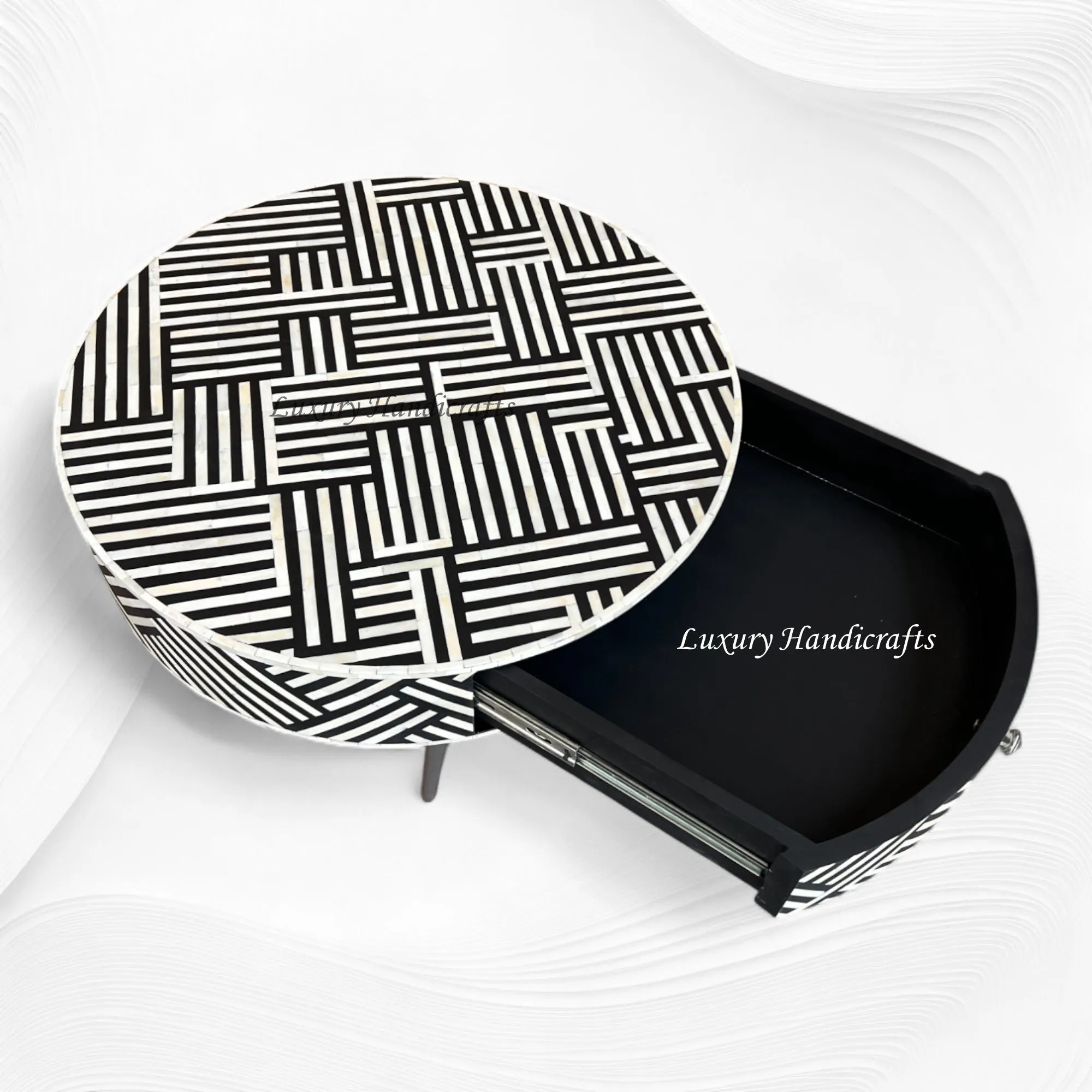 Luna Optical Bone Inlay Round Coffee Table Black | Bone Inlay Centre Table