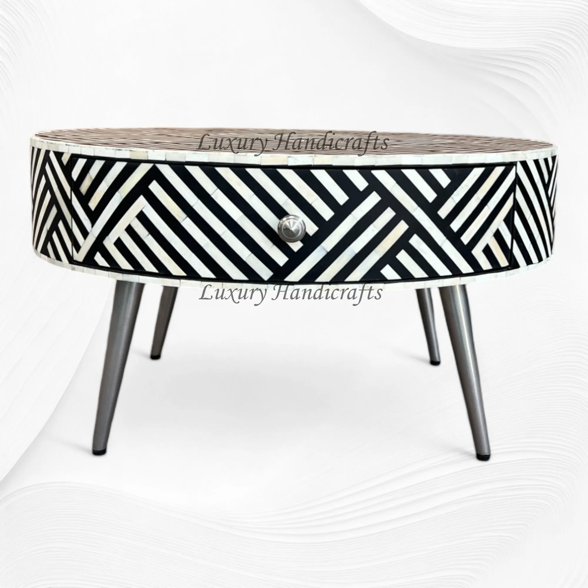 Luna Optical Bone Inlay Round Coffee Table Black | Bone Inlay Centre Table