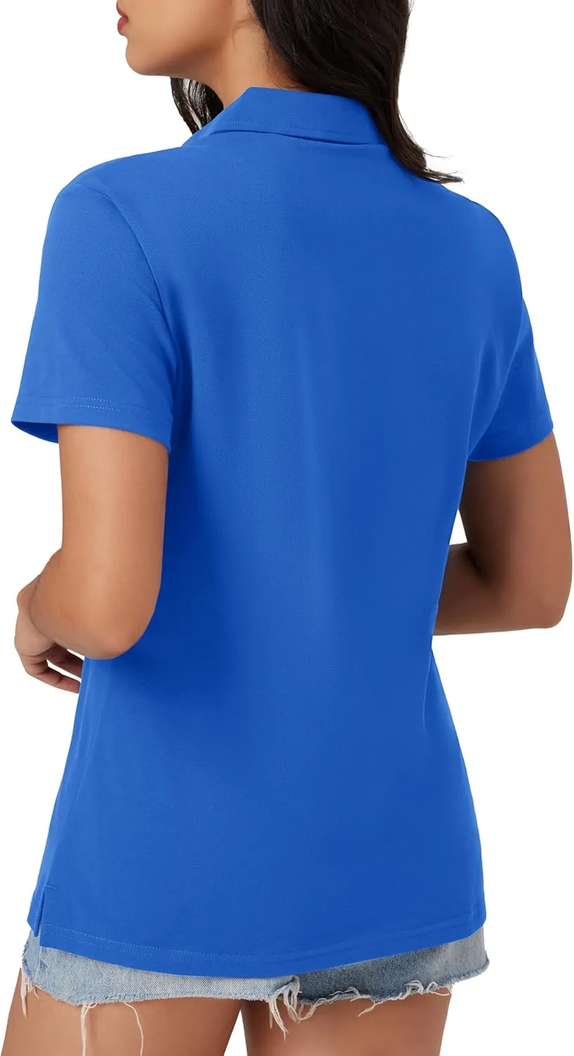 MAGCOMSEN Women's Polo Shirts Cotton Short Sleeve V-Neck Collared Tops Golf Shirt Work Casual Summer Tee