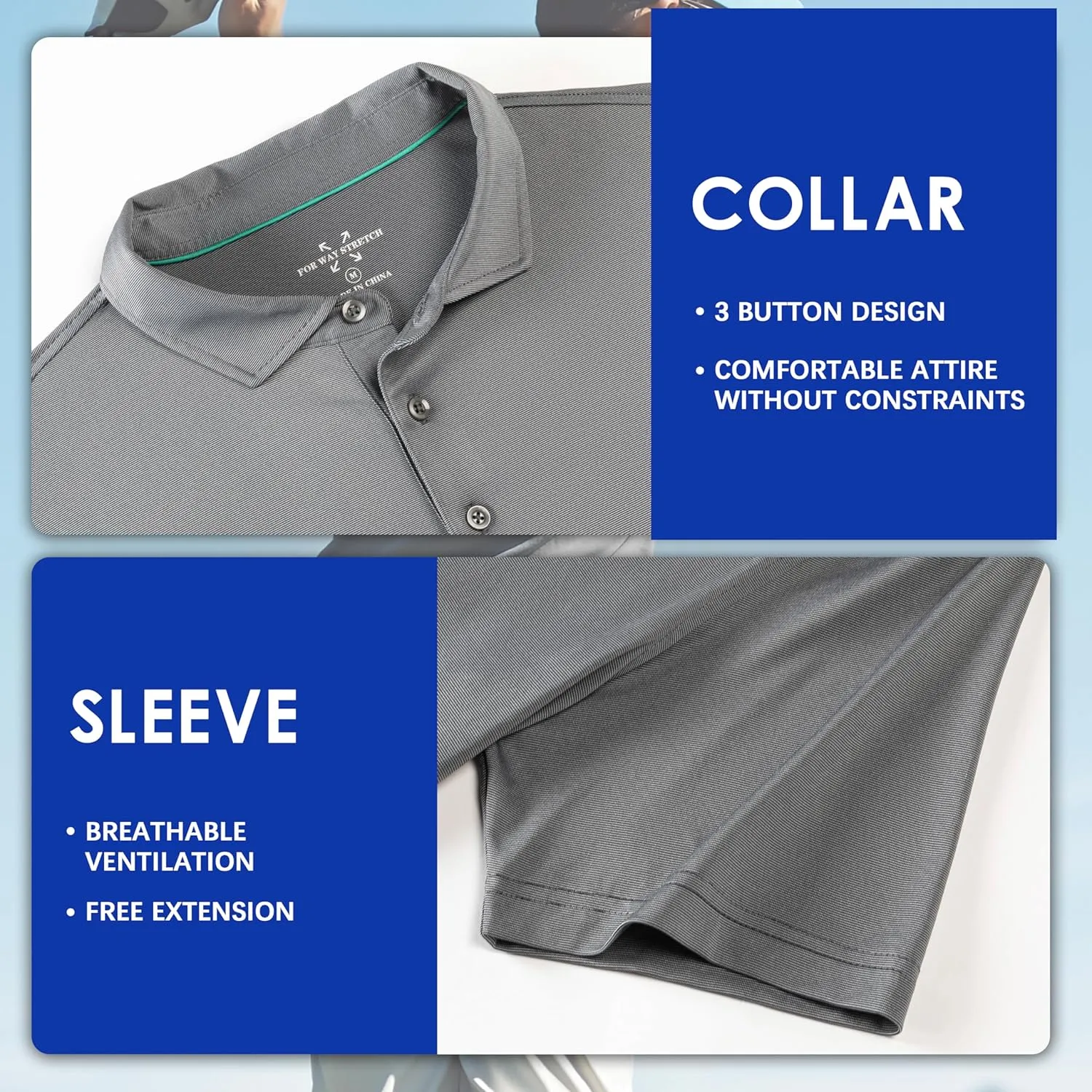 Mens Golf Polo Shirt Moisture Wicking Dry Fit Performance Athletic Short Sleeve Striped Golf Shirts for Men