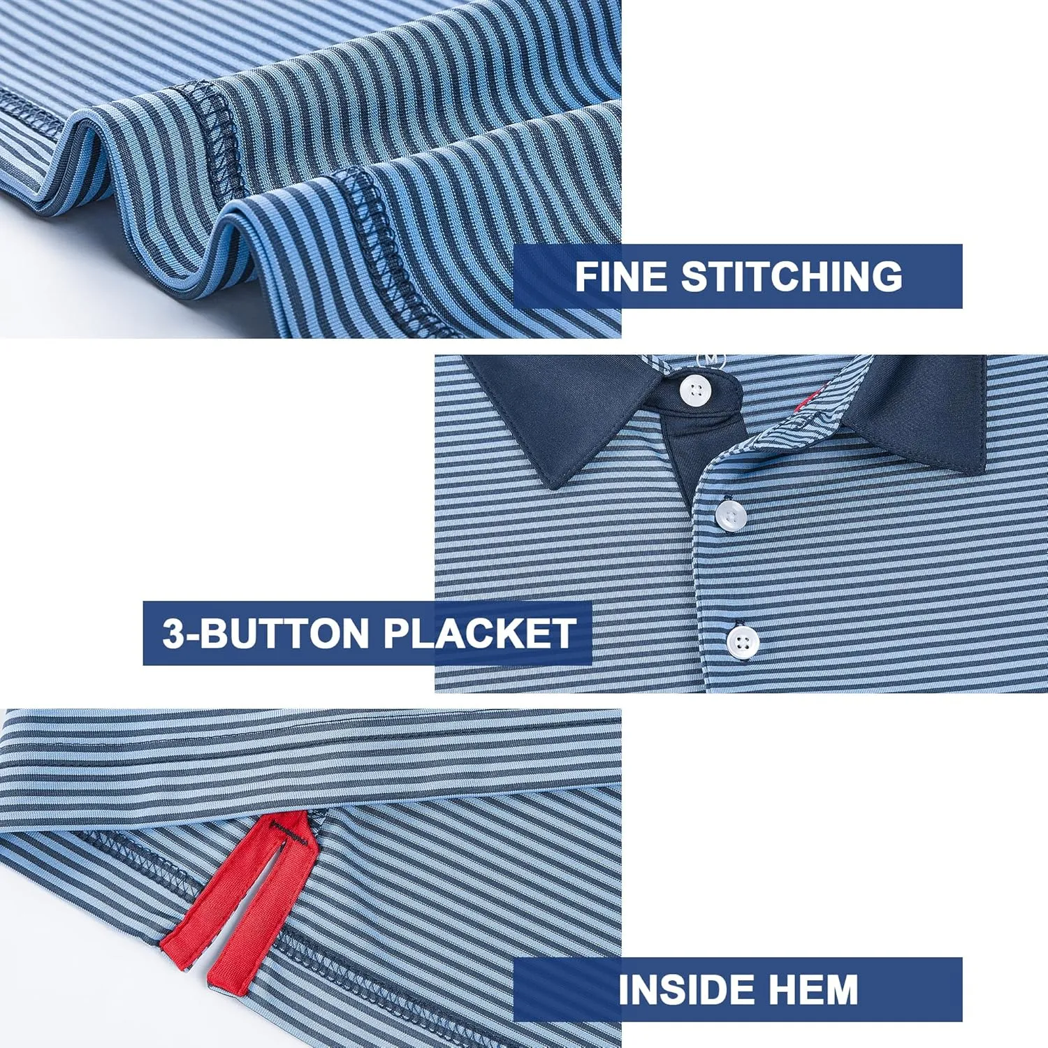 Mens Golf Polo Shirt Moisture Wicking Dry Fit Performance Athletic Short Sleeve Striped Golf Shirts for Men