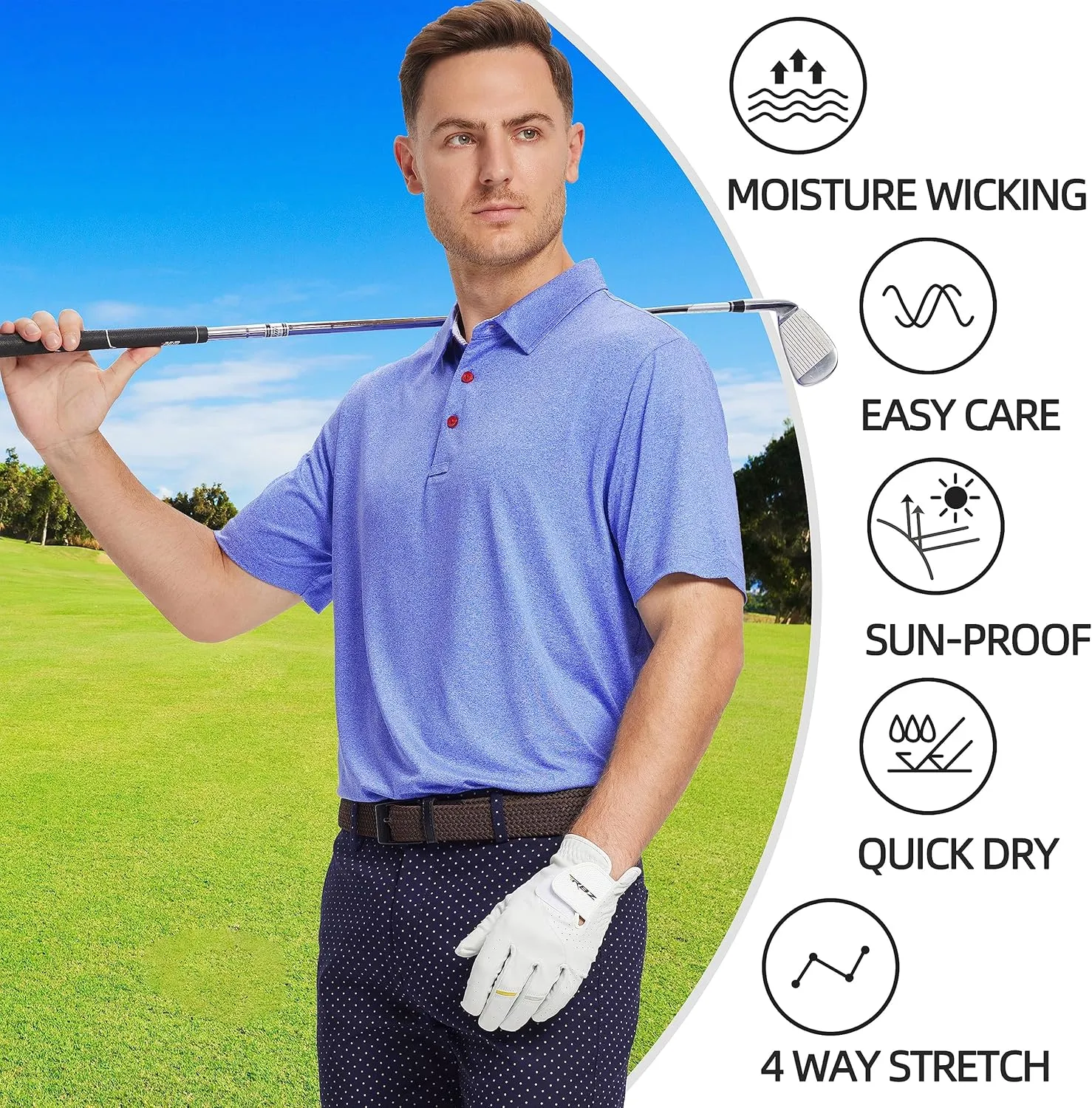 Mens Golf Polo Shirt Moisture Wicking Dry Fit Performance Athletic Short Sleeve Striped Golf Shirts for Men