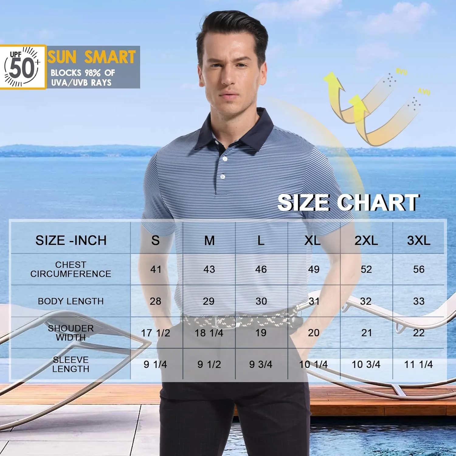 Mens Golf Polo Shirt Moisture Wicking Dry Fit Performance Athletic Short Sleeve Striped Golf Shirts for Men