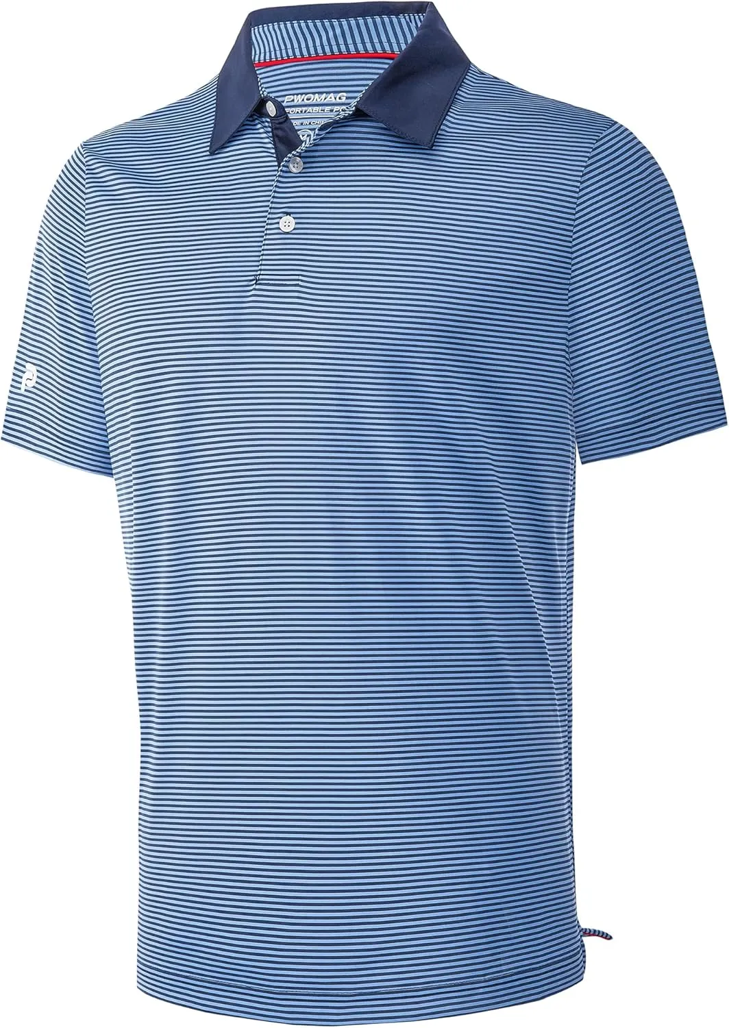 Mens Golf Polo Shirt Moisture Wicking Dry Fit Performance Athletic Short Sleeve Striped Golf Shirts for Men