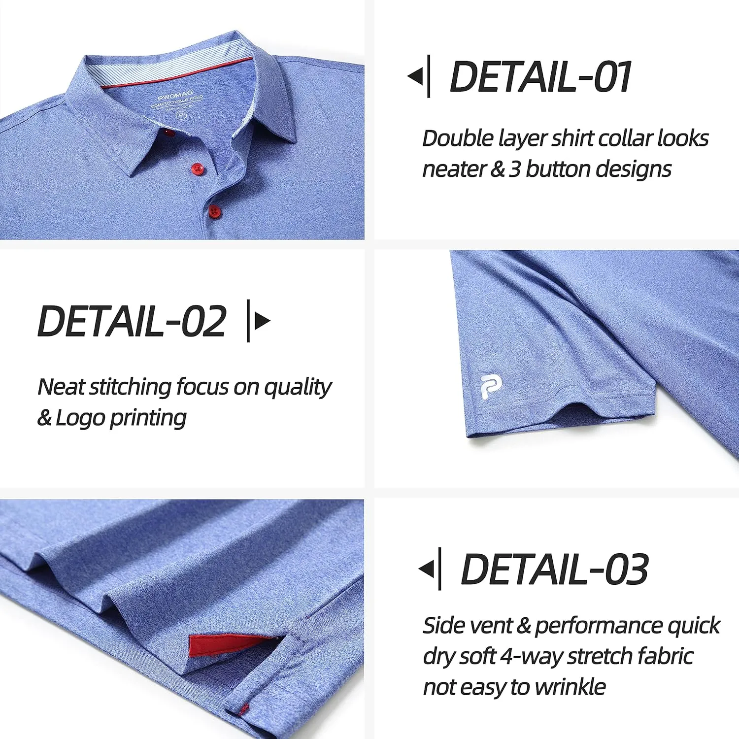 Mens Golf Polo Shirt Moisture Wicking Dry Fit Performance Athletic Short Sleeve Striped Golf Shirts for Men