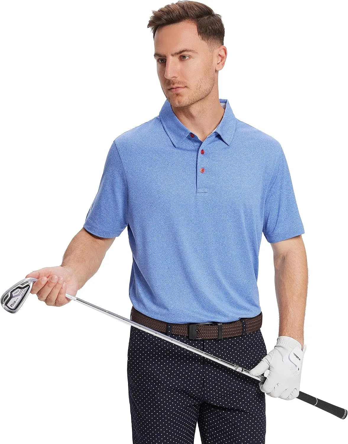 Mens Golf Polo Shirt Moisture Wicking Dry Fit Performance Athletic Short Sleeve Striped Golf Shirts for Men