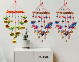 PALPAL Paper Mache Elephant And parrot Wind chimes Set of 2 home Décor Item(2inchi-elephant-bharva-and-parrot-sada