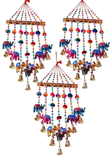 PALPAL Paper Mache Elephant Wind Chimes Wall Hanging Home Décor Decoration torn Item set of 4 (2inchi-bharva-wc-3)