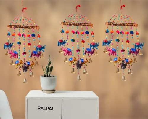 PALPAL Paper Mache Elephant Wind Chimes Wall Hanging Home Décor Decoration torn Item set of 4 (2inchi-bharva-wc-3)