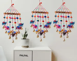 PALPAL Paper Mache Elephant Wind Chimes Wall Hanging Home Décor Decoration torn Item set of 4 (2inchi-bharva-wc-3)