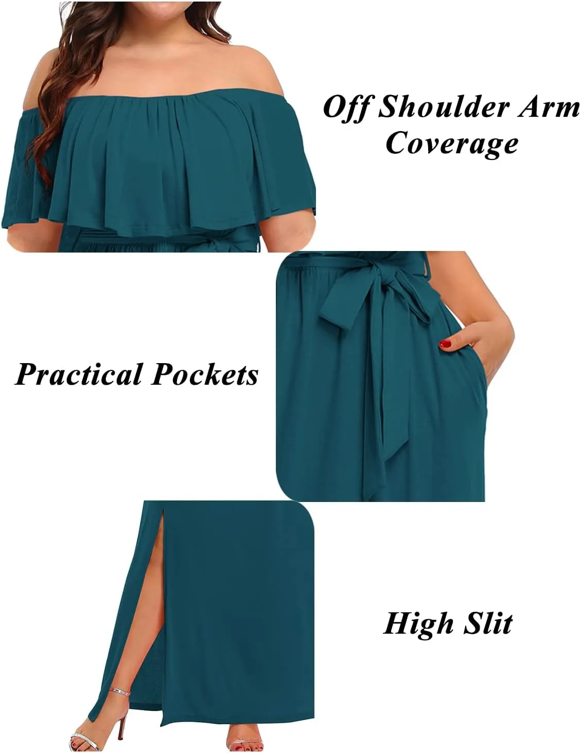 Plus Size Off The Shoulder Maxi Long Casual Beach Dress Pockets Women