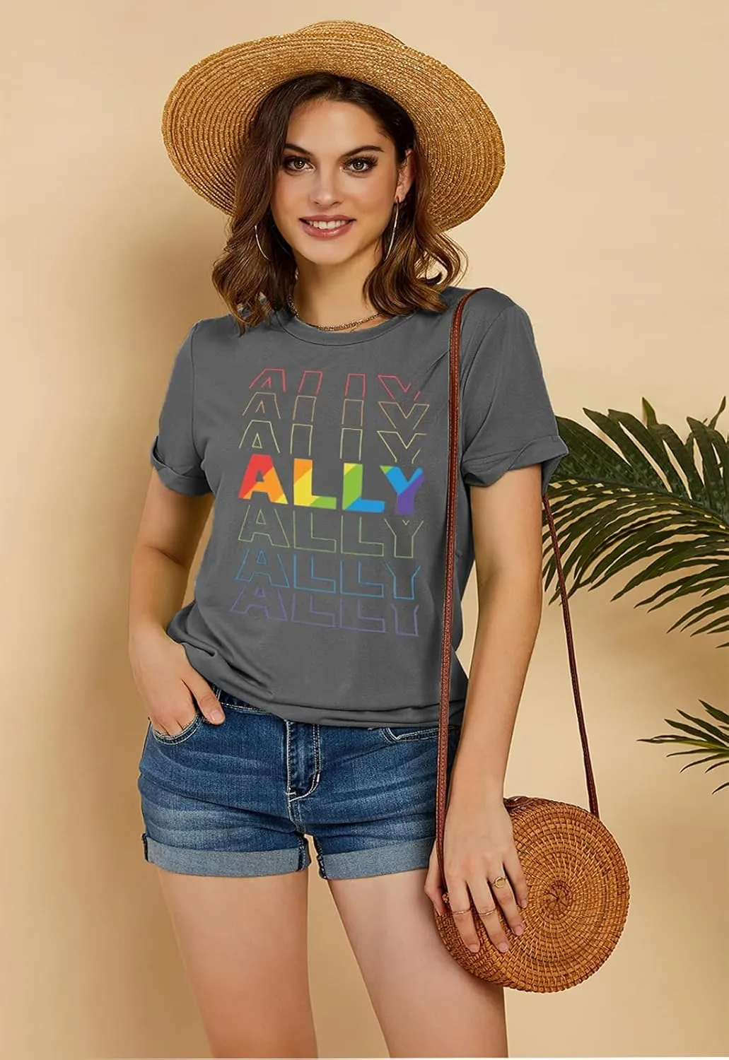 Pride Ally Shirt Women: LGBTQ Rainbow Lesbian Bisexual Equality USA Flag Tshirt Funny Graphic Short Sleeve Summer Tops