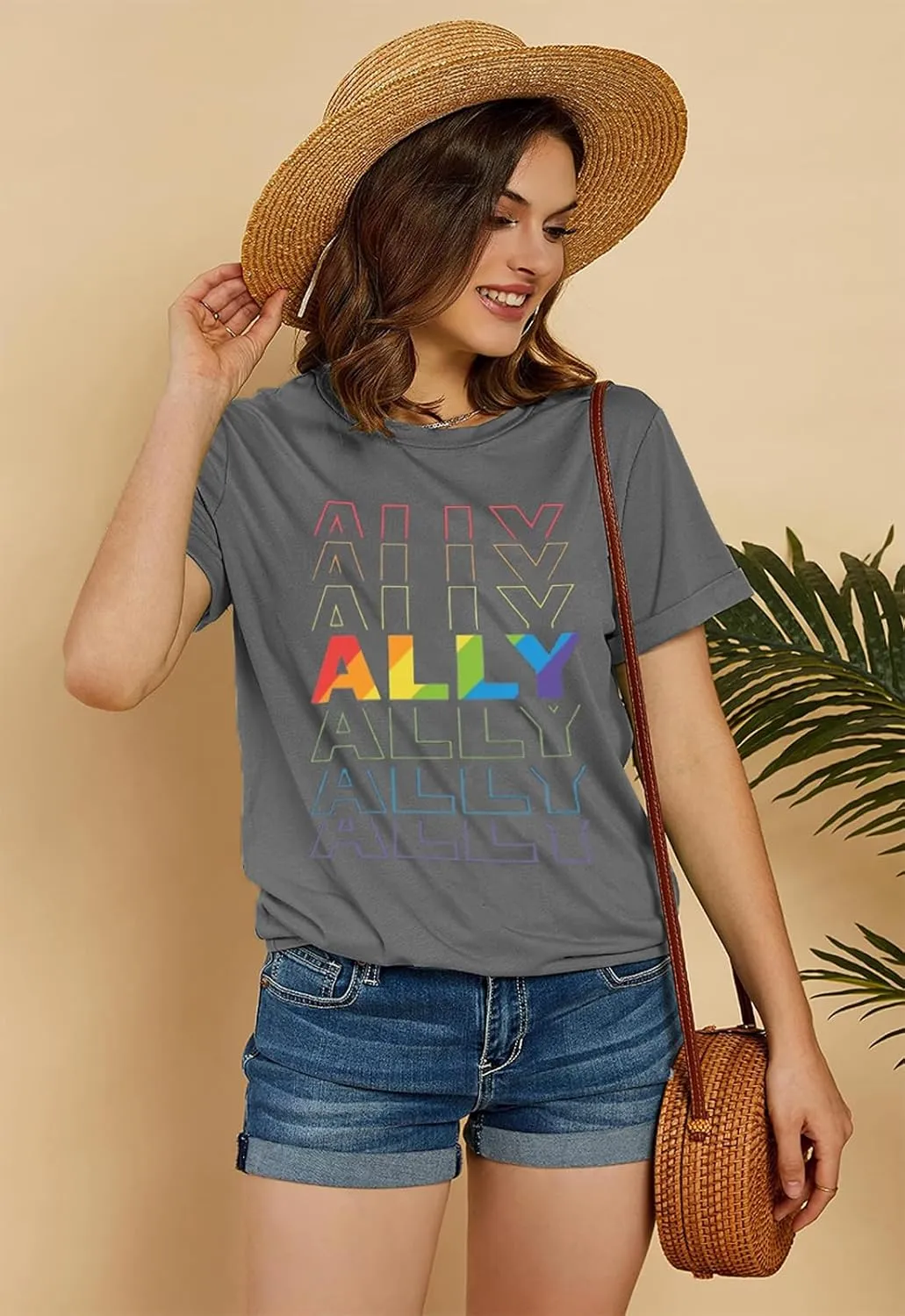 Pride Ally Shirt Women: LGBTQ Rainbow Lesbian Bisexual Equality USA Flag Tshirt Funny Graphic Short Sleeve Summer Tops