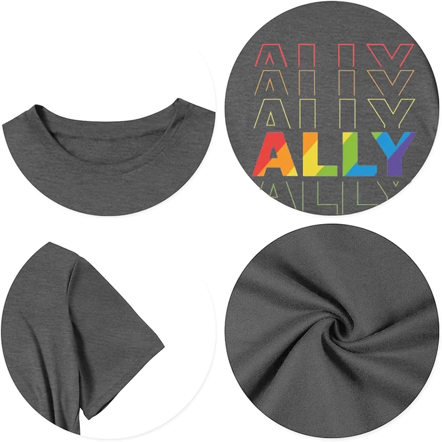 Pride Ally Shirt Women: LGBTQ Rainbow Lesbian Bisexual Equality USA Flag Tshirt Funny Graphic Short Sleeve Summer Tops