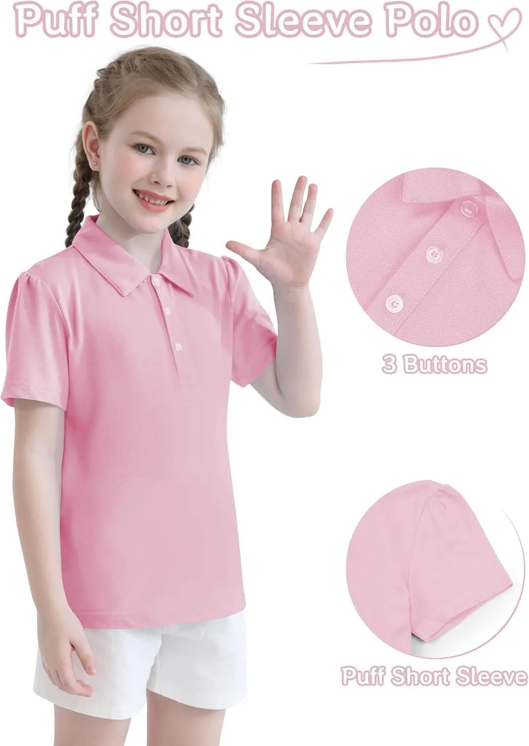 QBK 2T to Youth Girls' Puff Short Sleeve Polo Toddler School Uniform Pique Polo Kids Collared Golf Shirt