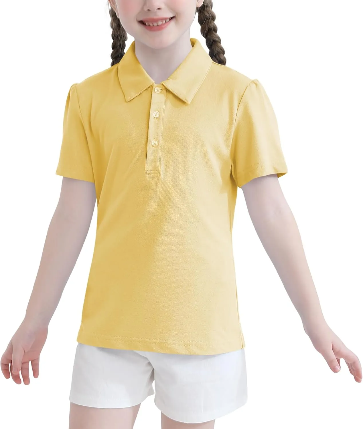 QBK 2T to Youth Girls' Puff Short Sleeve Polo Toddler School Uniform Pique Polo Kids Collared Golf Shirt