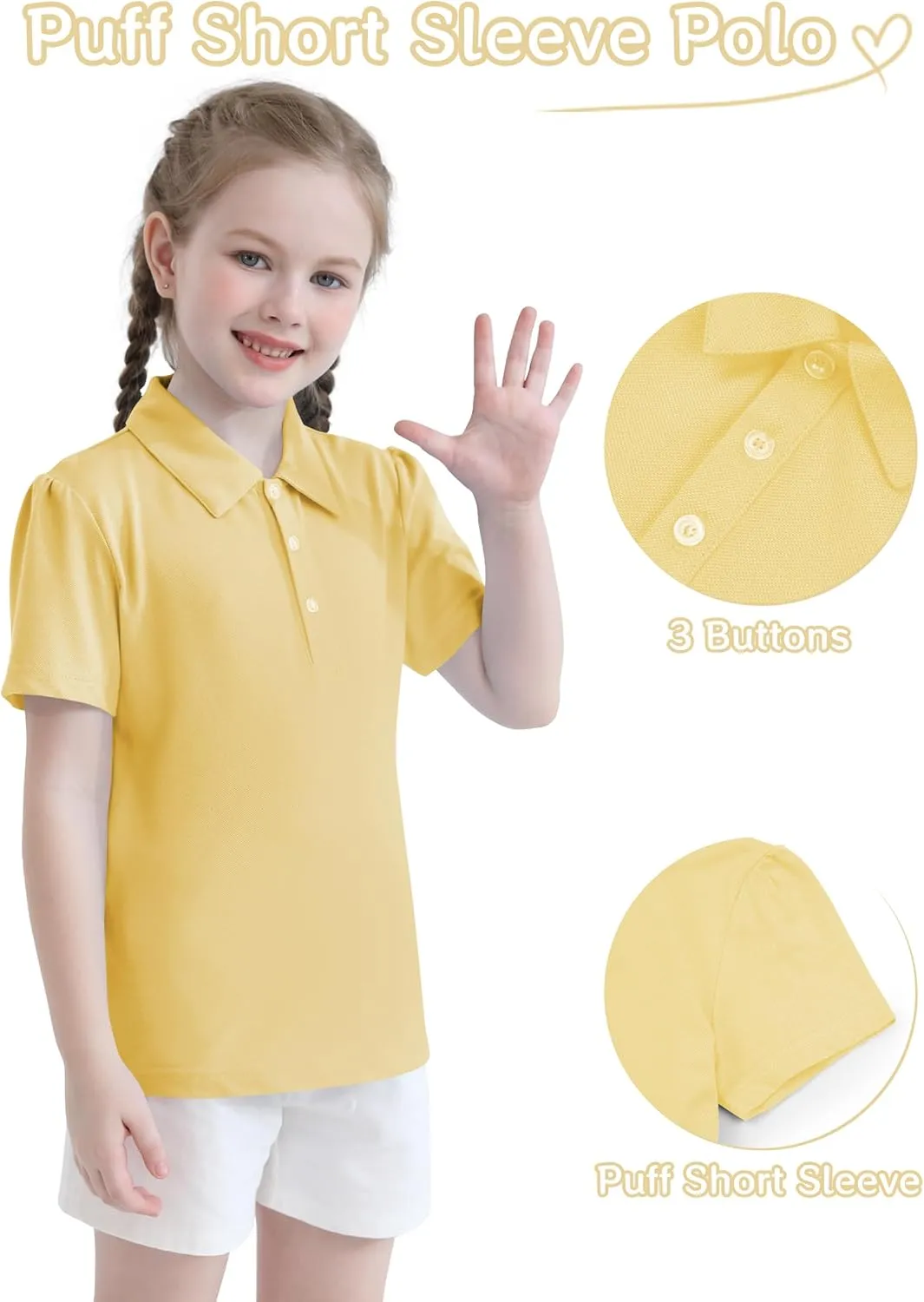QBK 2T to Youth Girls' Puff Short Sleeve Polo Toddler School Uniform Pique Polo Kids Collared Golf Shirt