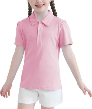 QBK 2T to Youth Girls' Puff Short Sleeve Polo Toddler School Uniform Pique Polo Kids Collared Golf Shirt