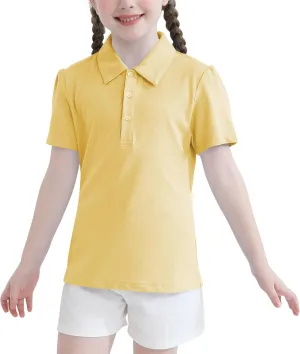 QBK 2T to Youth Girls' Puff Short Sleeve Polo Toddler School Uniform Pique Polo Kids Collared Golf Shirt