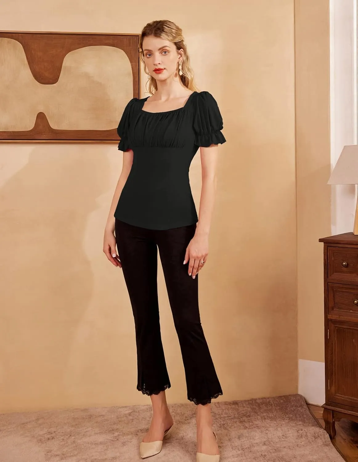 Scarlet Darkness Women's Renaissance Shirt Puff Sleeve Square Neck Vintage Blouse