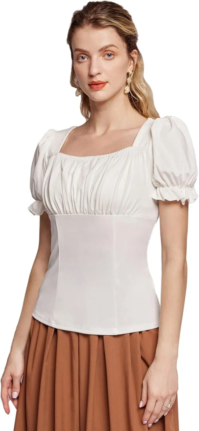 Scarlet Darkness Women's Renaissance Shirt Puff Sleeve Square Neck Vintage Blouse