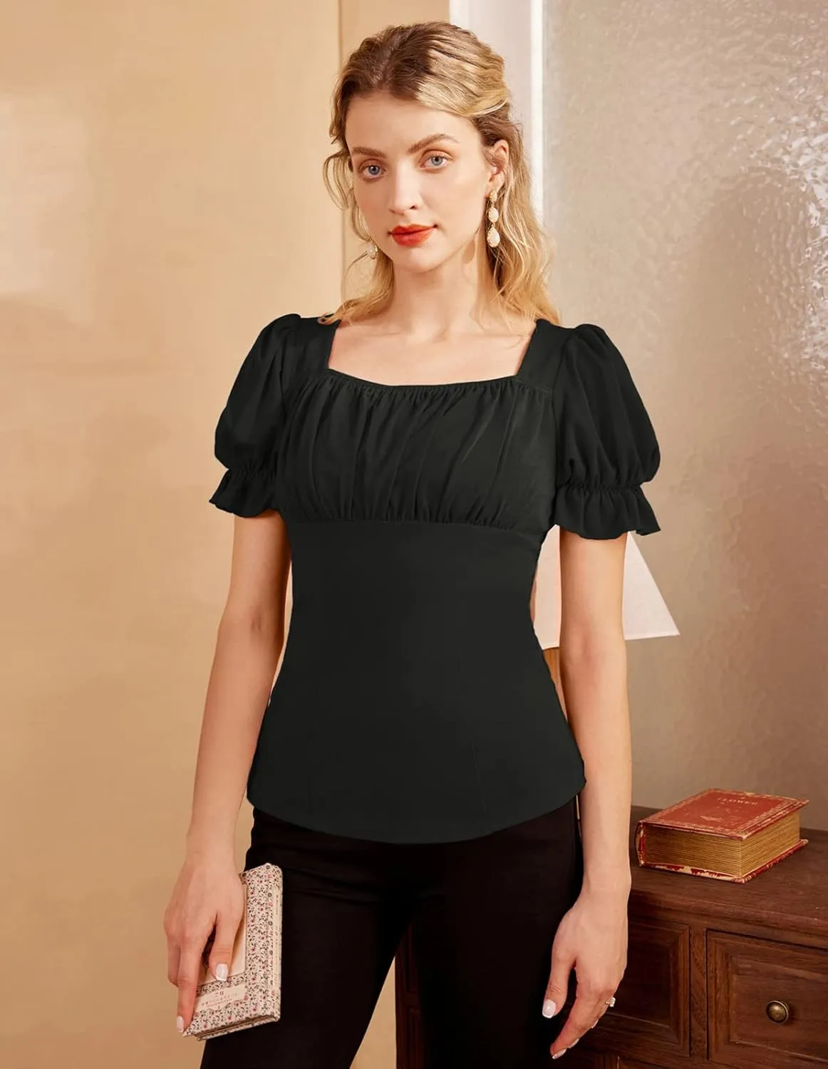 Scarlet Darkness Women's Renaissance Shirt Puff Sleeve Square Neck Vintage Blouse