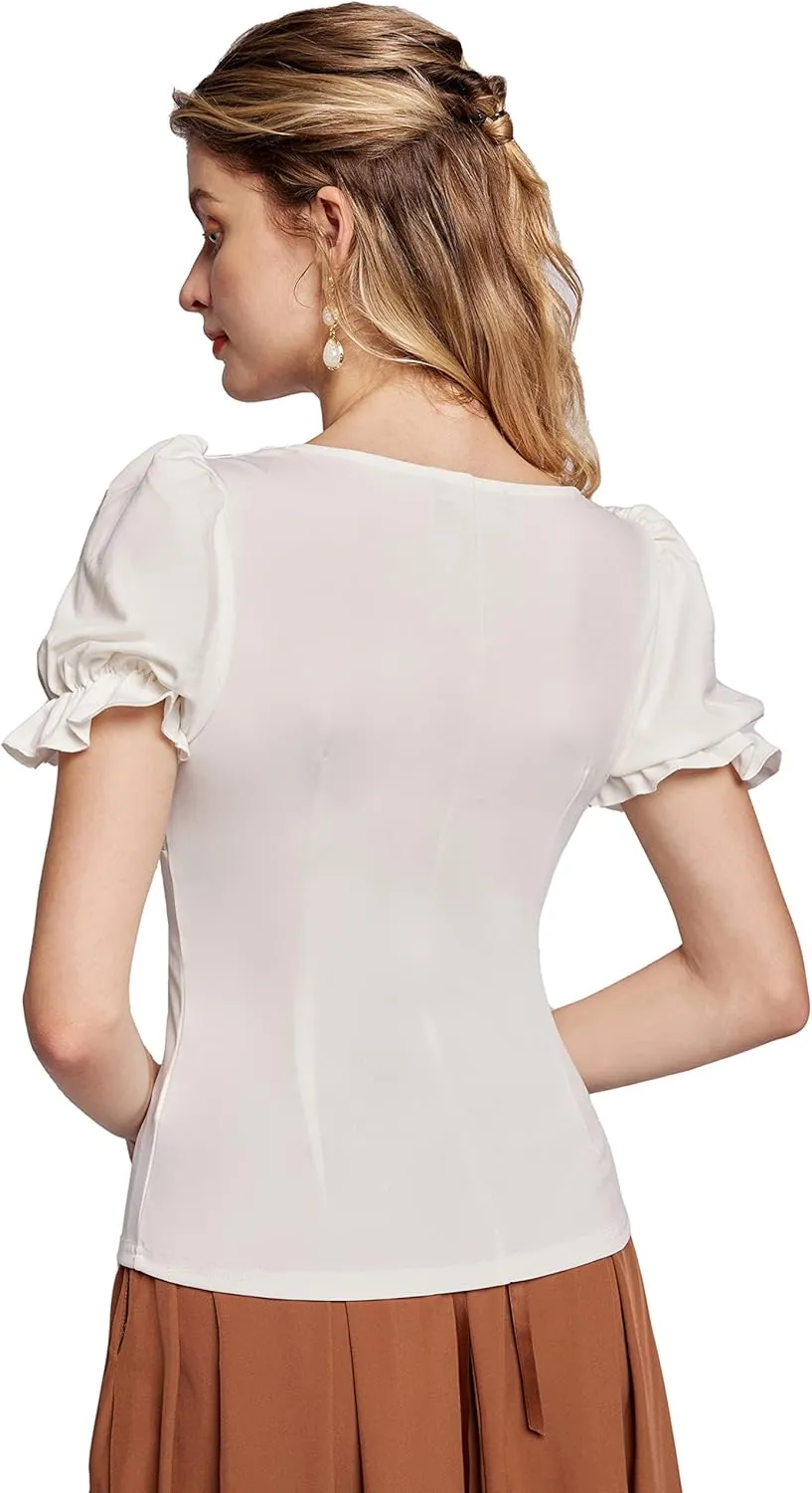 Scarlet Darkness Women's Renaissance Shirt Puff Sleeve Square Neck Vintage Blouse