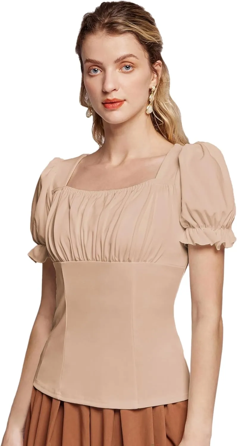 Scarlet Darkness Women's Renaissance Shirt Puff Sleeve Square Neck Vintage Blouse